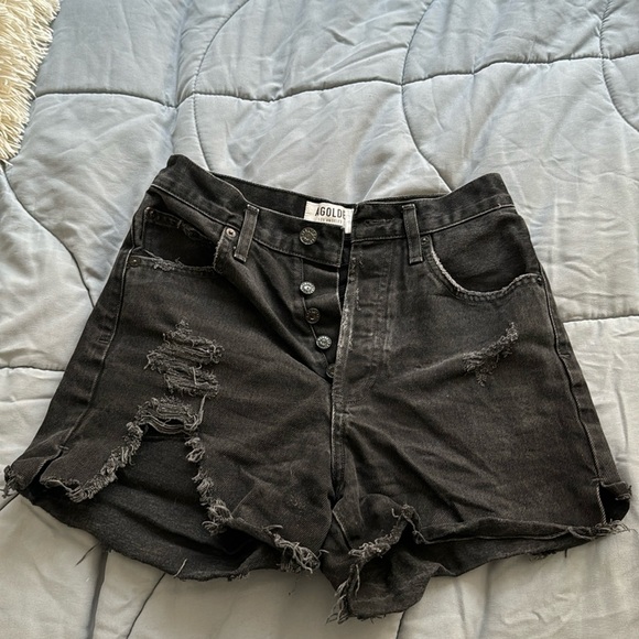 AGOLDE Dee Ultra High Rise Short - Seeker black denim size 25 - Picture 2 of 8